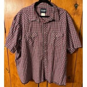 Wrangler Western Shirts Men's 3XL Red Black white  Plaid - Pearl Snaps
